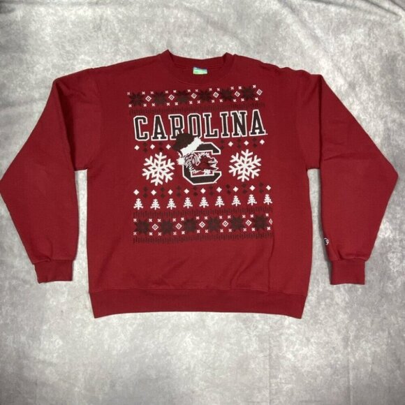 VTG Carolina Gamecocks Champion Sweatshirt Adult Large Red Holiday Vibes Snow - Picture 2 of 10